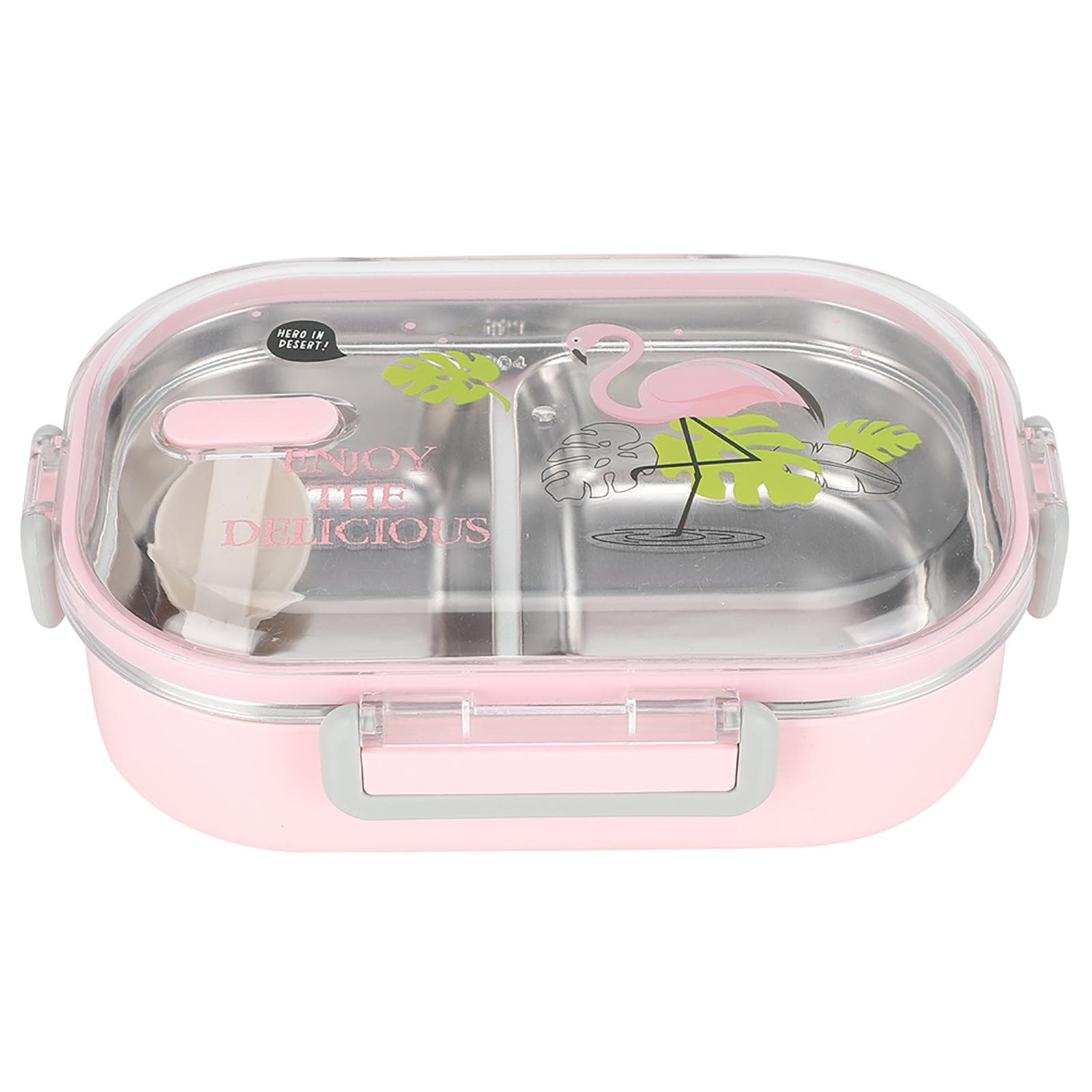 Portable 304 Stainless Steel 650ML Bento Box Leakproof Food Container for Students KidsGreen pink