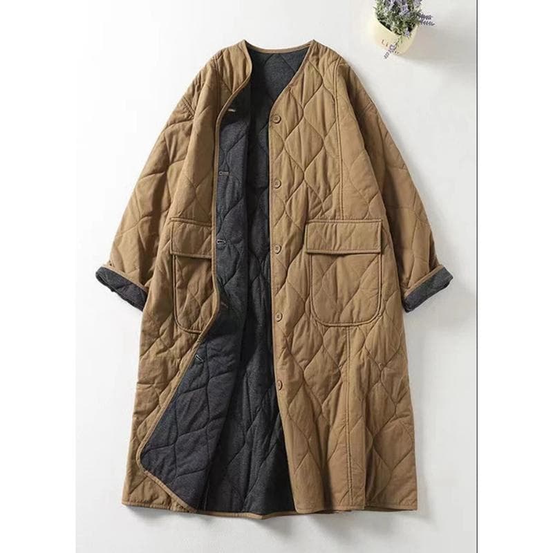 Oversized Women Parkas Collarless Long Sleeve Single-breasted Ladies Winter Coat Casual Thick Warm Outerwear Overcoat M khaki