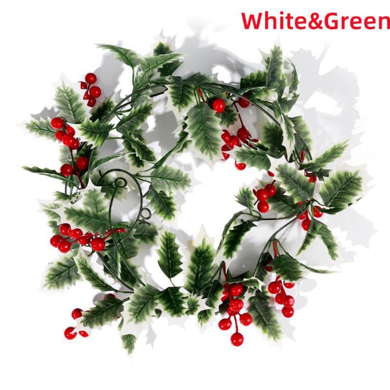 2M Artificial Holly Leaves Red Berries Vine Christmas Rattan DIY Garland Xmas Tree Hanging Ornaments Home Decoration Wreath YSL white
