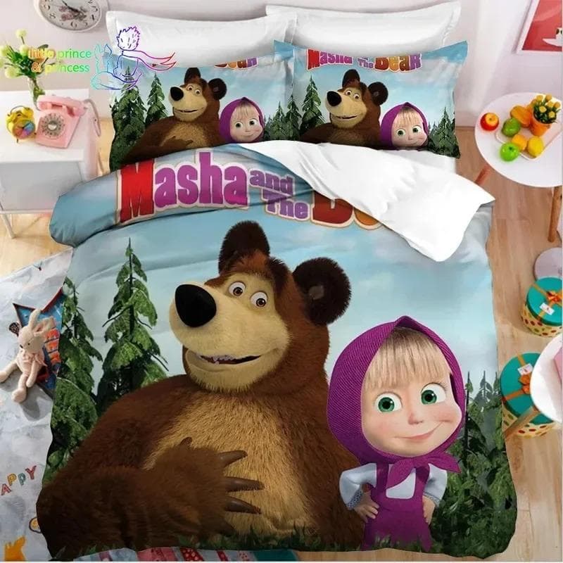 3D Print Anime bear Bedding Set,Duvet Cover Comforter Bed Set Quilt Cover Pillowcase,King Queen Twin Size Boys Girls Adultse 200x200cm 3pcs