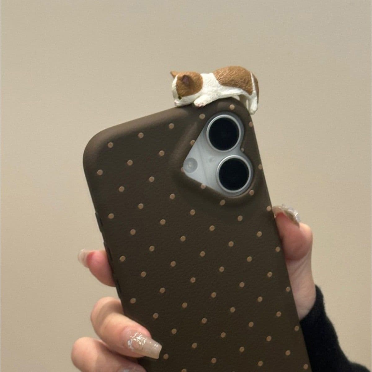 Heart Polka Dot Cat Phone Case for Apple iPhone 17 Pro Max - Soft Silicone Shockproof Creative Cover on iPhone 16/15/14/13/12/11/Pro/Pro Max/Plus Apple 11 brown
