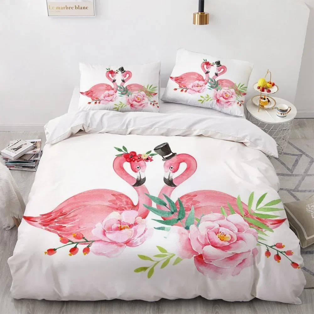 Flamingo Duvet Cover King Queen 3D Pink Animal Bedding Set for Kids Teens Adults Watercolor Style Quilt Cover with Pillowcase US Queen 228x228cm
