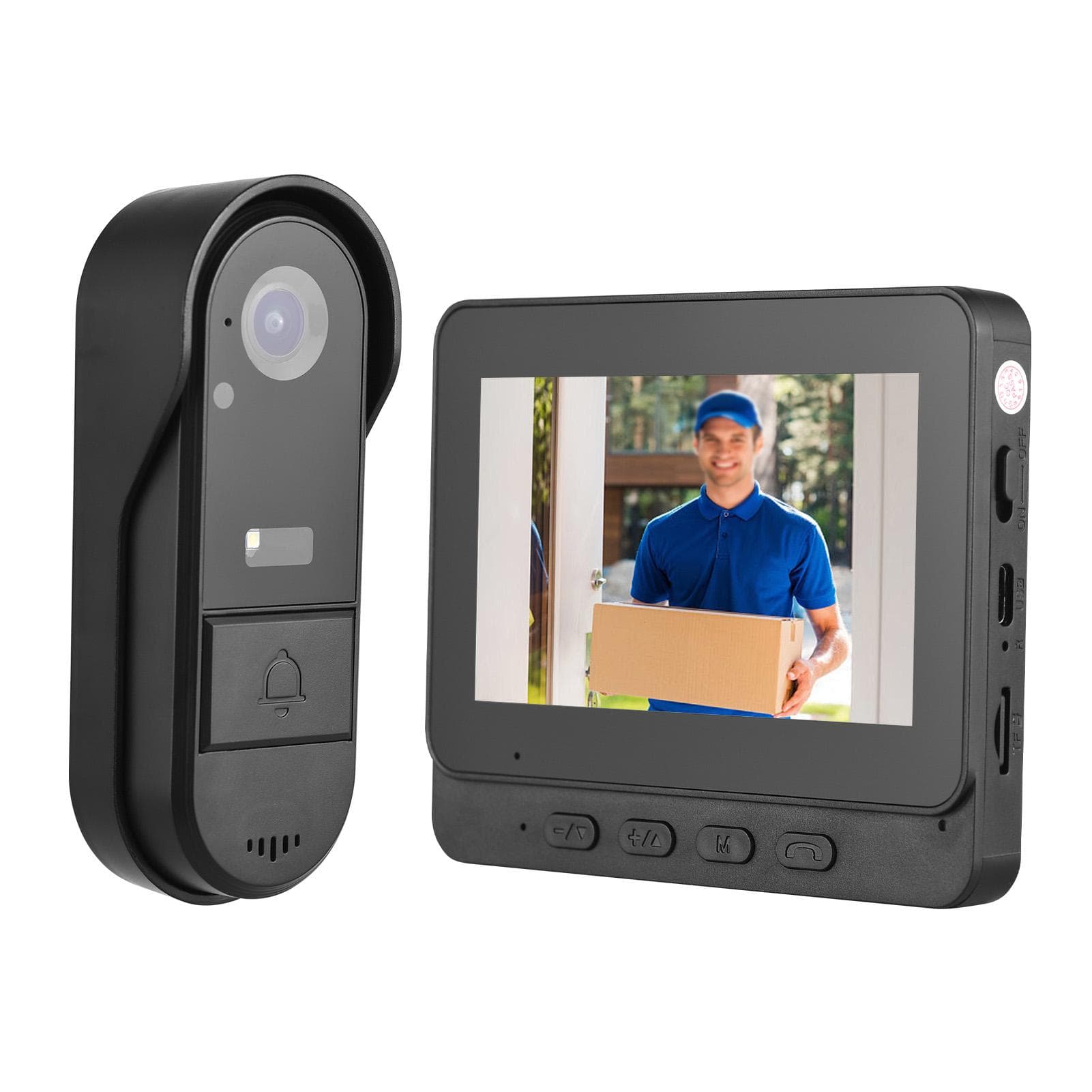 4.3 Inch IPS Screen Wireless Doorbell with Camera Outdoor IP65 Waterproof 1080P Wireless Doorbell black