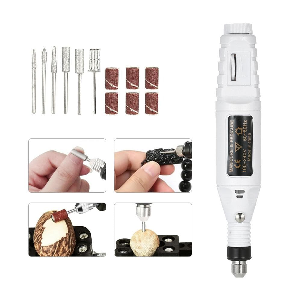 14pcs 100V240V Mini Electric Grinder Drill Tool Variable Speed Rotary Engraving Pen Carve Tool Set EU Plug white