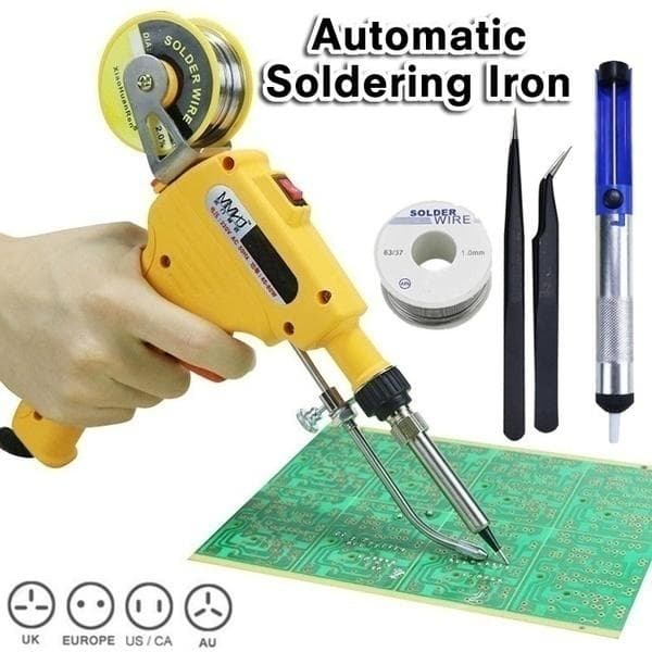 Professional 110V/220V Hand-held Electric Soldering Iron Automatically Send Tin Gun Soldering Station Welding Repair Tool Welder Gun/Soldering Pen EU Plug yellow