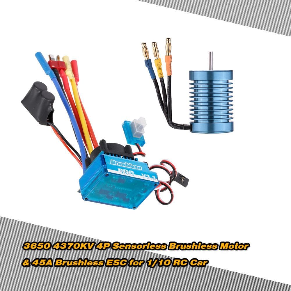 3650 4370KV 4P Sensorless Brushless Motor with 45A Brushless ESC(Electric Speed Controller)for 1/10 blue