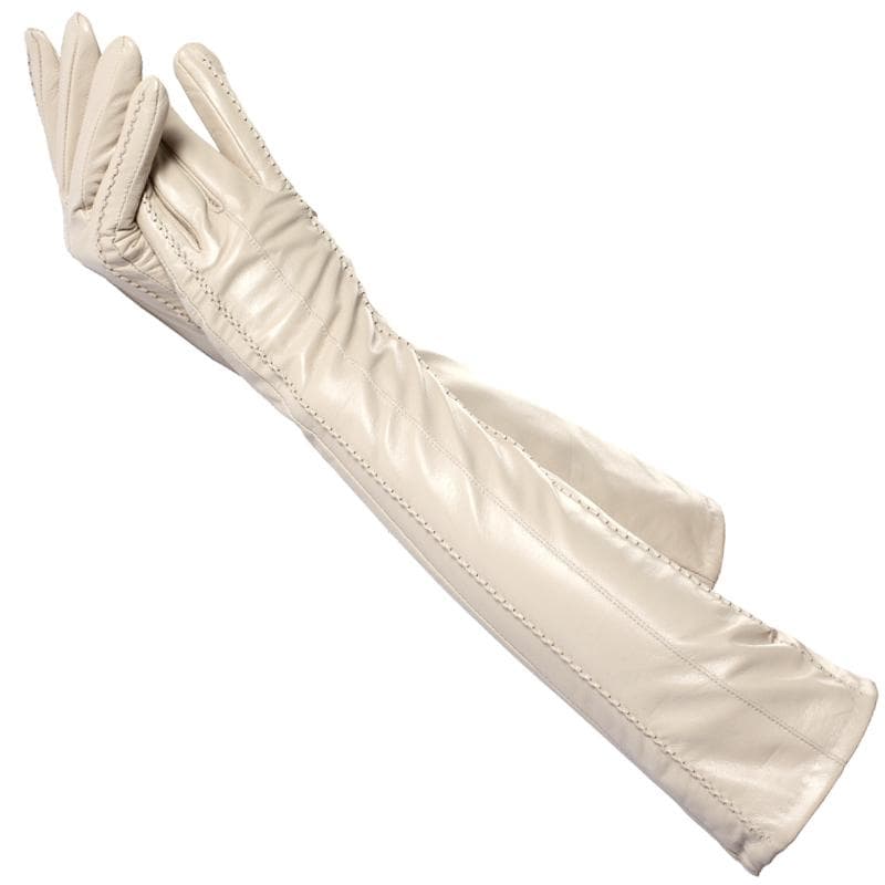 High Quality Ladies color Lambskin Leather Gloves length 47cm Winter Warm Fashion long gloves 6.5 beige
