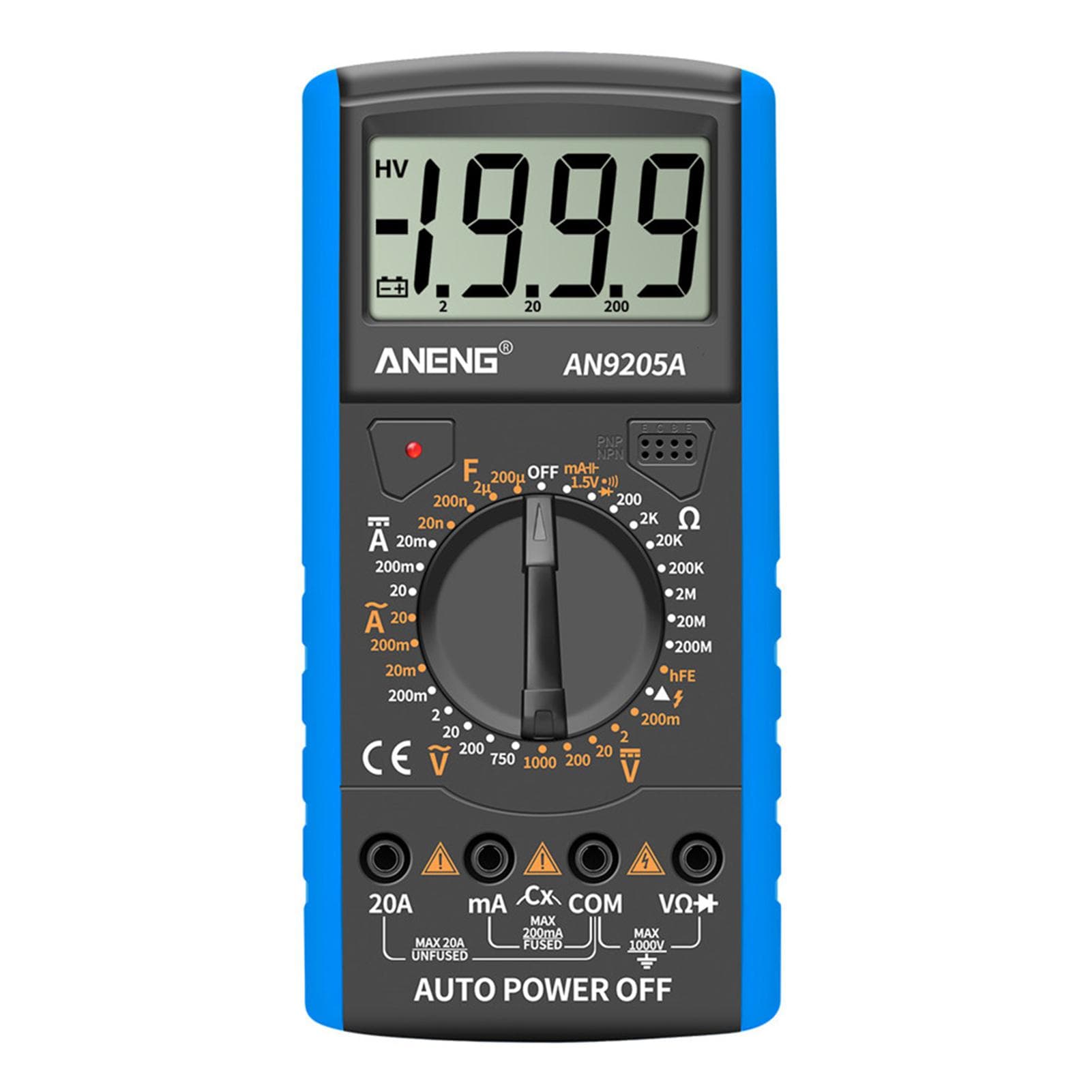 ANENG AN9205A Digital Multimeter 3 1/2 LCD Display 1999 Count Manual Range Universal Meter AC DC blue