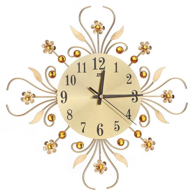 Aluminium Dial Flower Diamond Iron Wall Clock Living Room Decor No Battery gold