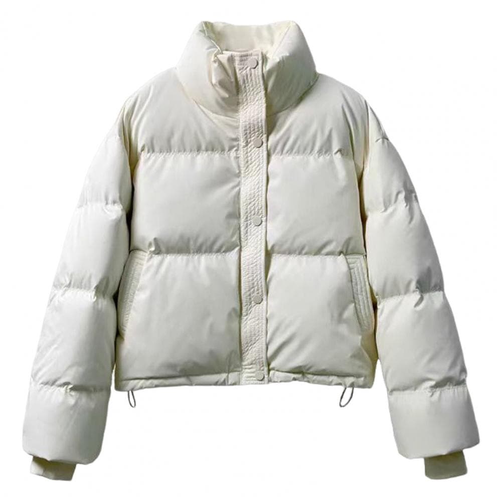 Winter Down Coat Thickened Padded High Collar Pockets Single-breasted Windproof Long Sleeves Heat Retention Warm Daily Outwear C S white
