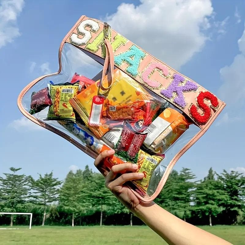 Letter Patched Pvc Bag, Fashionable Snack Storage Bag, Zippered Transparent Travel Cosmetic Bag Makeup Bag Organizer Makeup pink