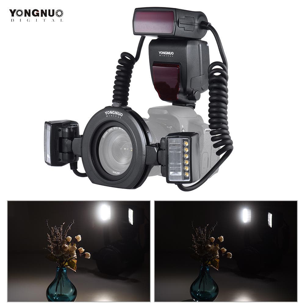 YONGNUO YN24EX E-TTL Macro Flash Speedlite 5600K with 2pcs Flash Heads and 4pcs Adapter Rings for