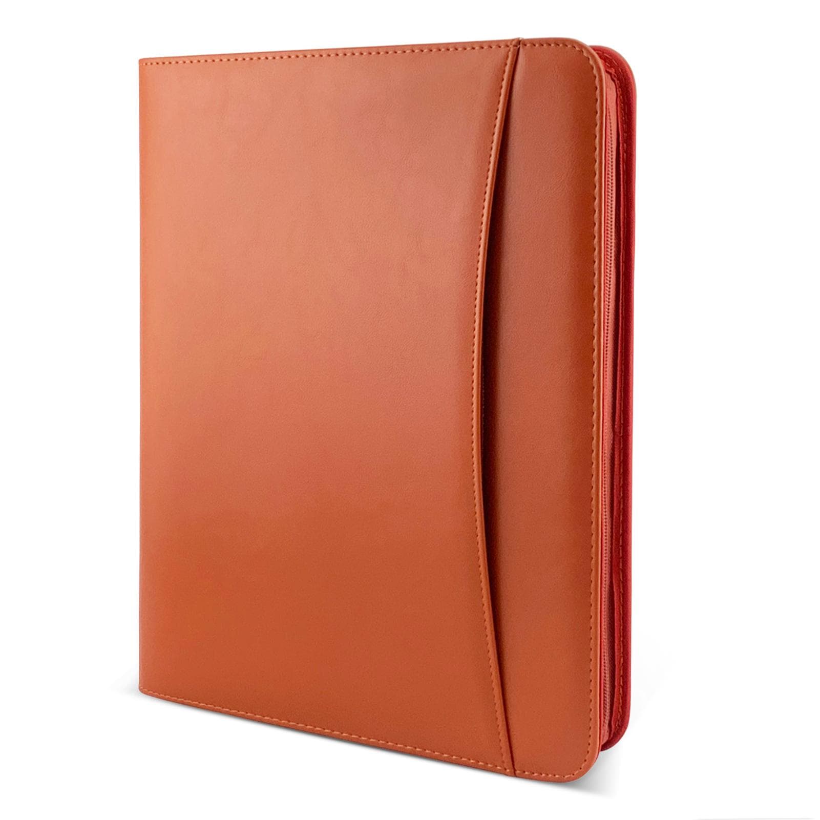 Zippered Padfolio A4 PU Leather Portfolio Organizer for Interview Resume Document Planner Agenda brown