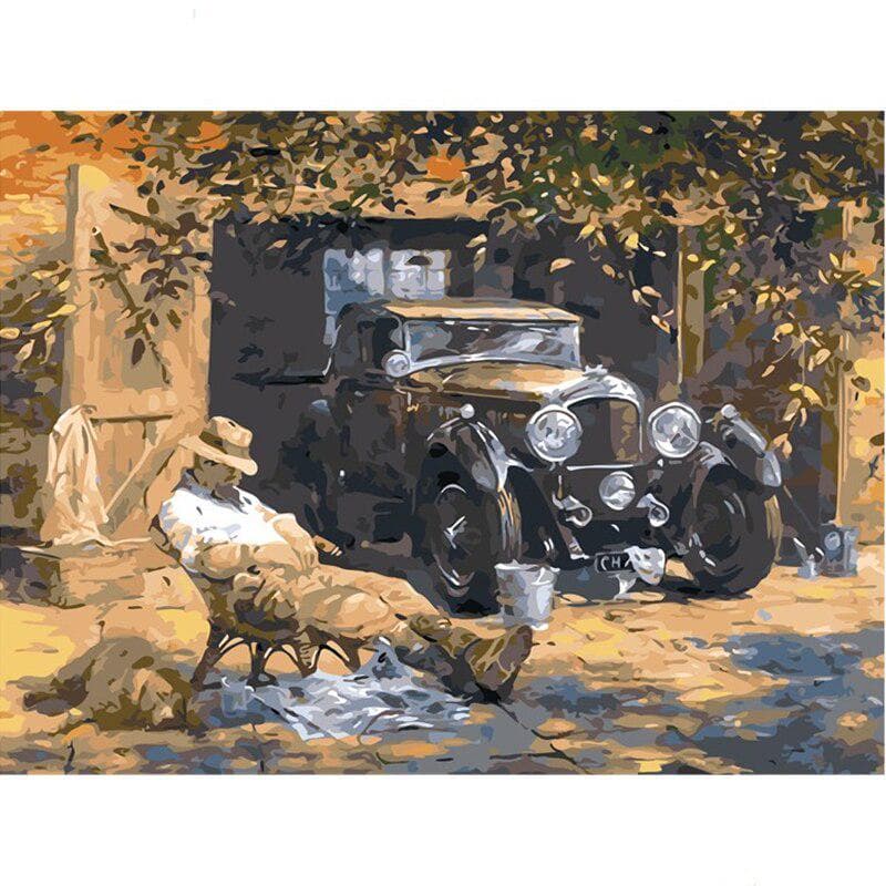 Diamond Painting Cross Stitch Diamond Embroidery Oil Painting Man and Car Handmade Home Decor 20X30CM