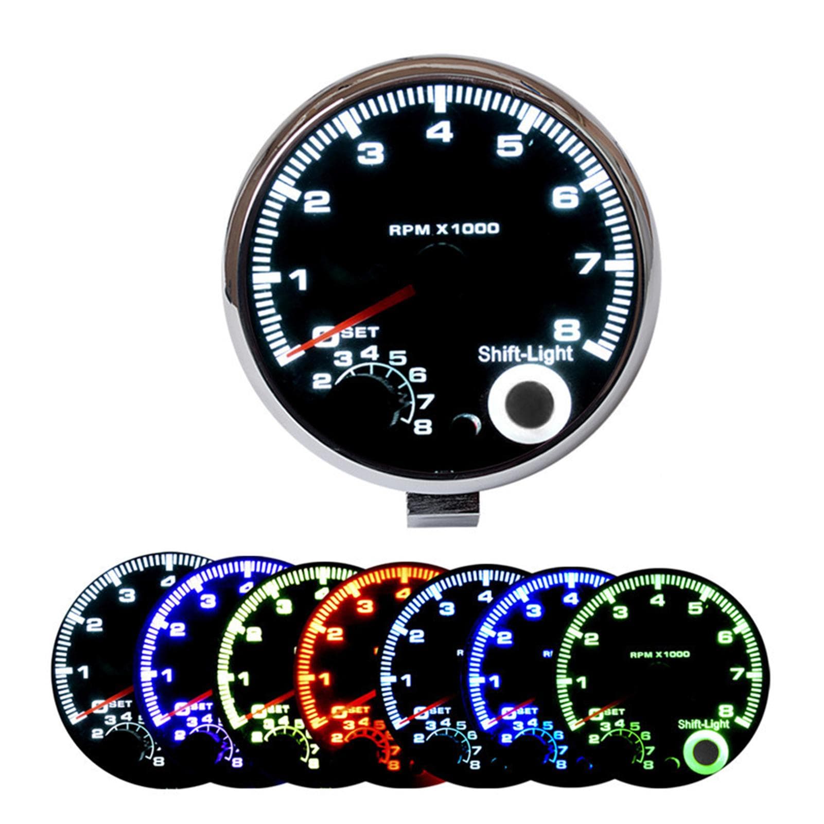7 Led Colors Background Light 3.75   Car Universal Black Tachometer Gauge Blue Inter Shift light silver