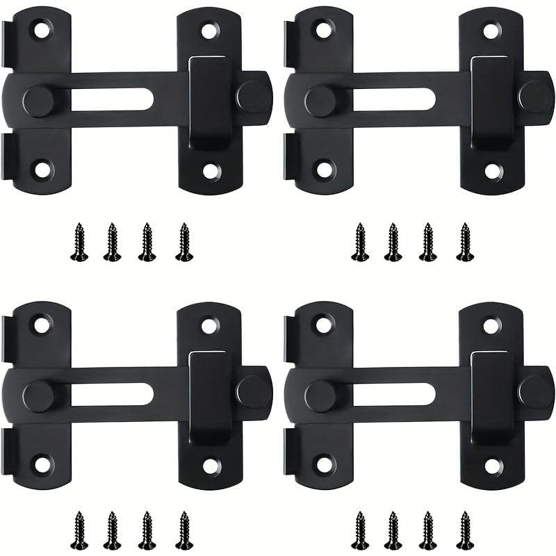 4pcs Latch Sliding Door Security Latch,Stainless Steel Matte Black,Barn Door Latch,For Barn Door,Pet Door,Sliding Door,Easy Installation,With Screws 4-Pack black