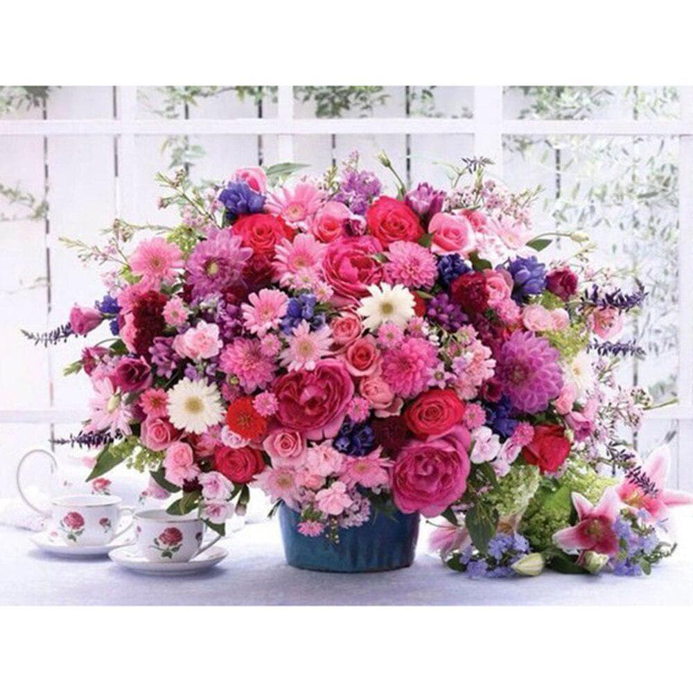 Diamond Painting Cross Stitch Flowers Needlework Arts Diamond Embroidery Colourful Flower Home Deco 20X30CM