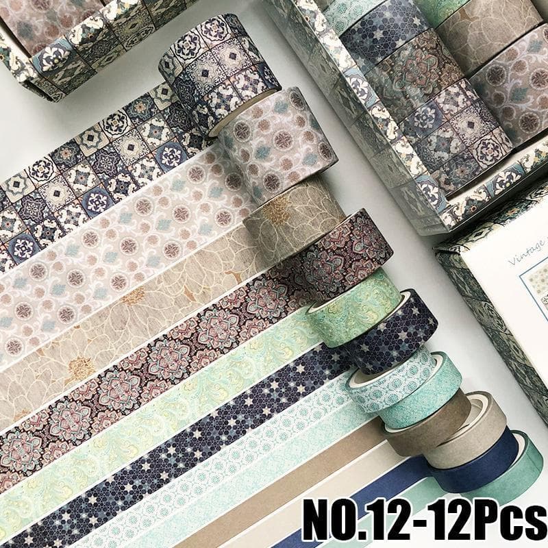 Gold Foil Washi Tape DIY Journal Scrapbooking Sticker Adhesives Masking Tape Solid Color Masking Tape Decorative Adhesive Tape Diary Stationery Supply Antique (12 volumes)