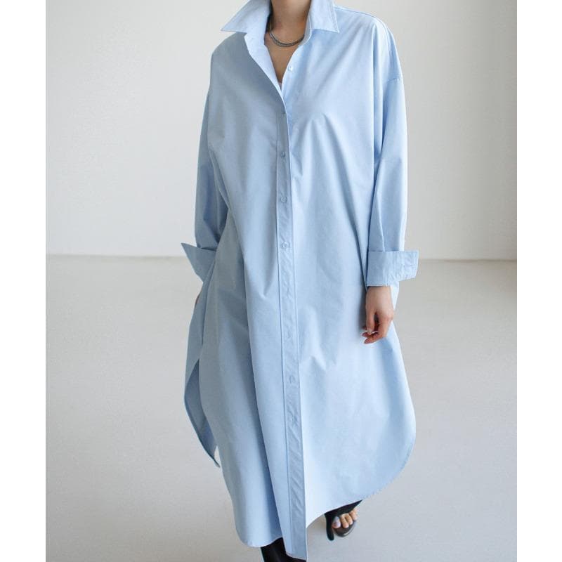 New Spring and Autumn Long-sleeved Single-breasted Shirt for Women, Long Korean Style Loose Large Size Casual Sun Protection Shirt S blue