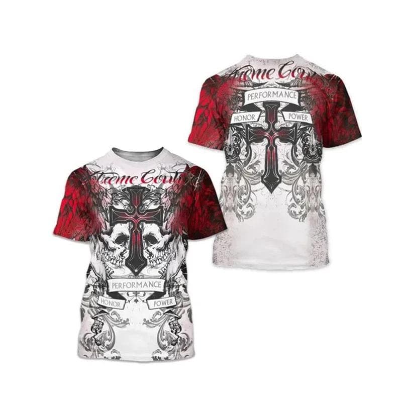 Fashionable Cross Pictures For Men's T-Shirts Trend Digital Printing Casual Round Neck Short Sleeved Tops 6XL white