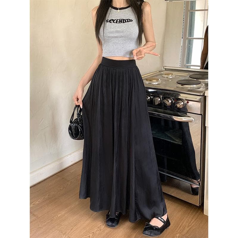 New Spring and Summer Draped High Waist Slim Long Skirt Women's Big Skirt Hem Casual Versatile Thin Simple Women XL black