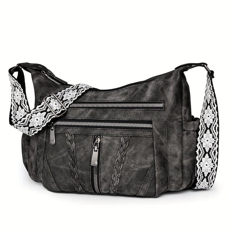 Women's stylish multi-pocket shoulder bag Solid color multi-layer adjustable strap crossbody bag black