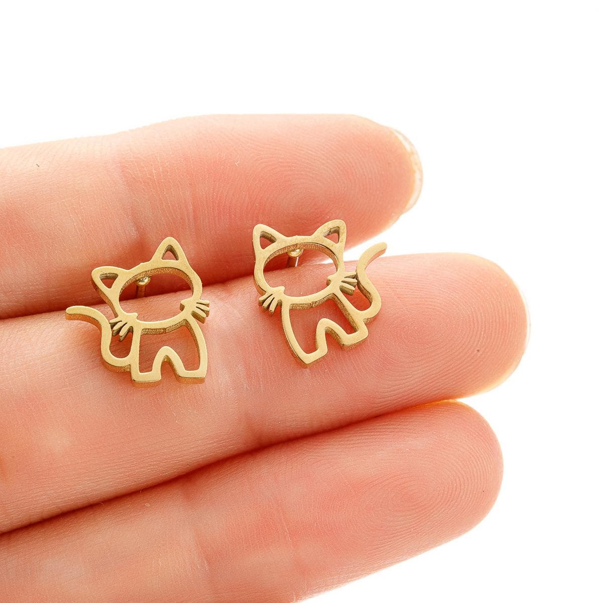 1 Pair Cute Cat Stainless Steel Stud Earrings For Womens Punk Jewelry Gifts Trend Fashion Small Ear Studs Jewelry gold