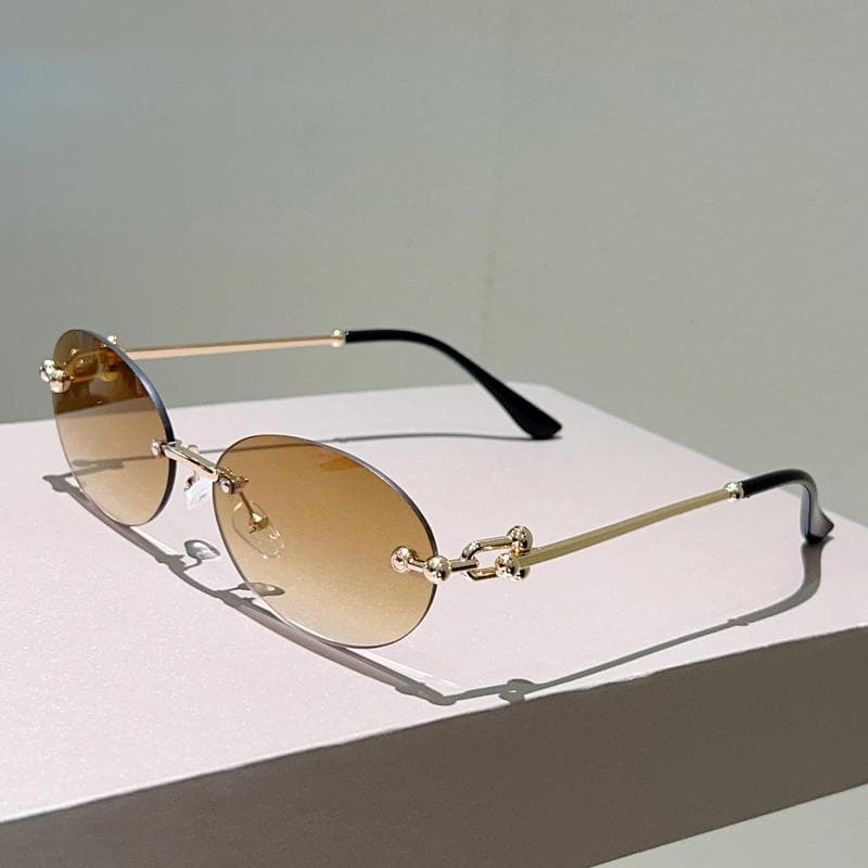 KAMMPT Rimless Oval Sunglasses Women Fashion Vintage Gradient Shades Trendy Designer Casual Sun Glasses without case