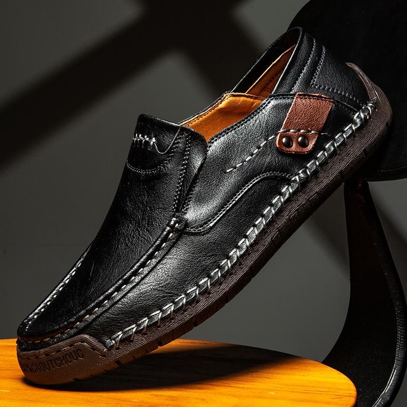 Handmade Genuine Leather Men's Casual Shoes Comfortable And Breathable Moccasins Men Business Flats Shoes Driving Shoes Large Size 38-48 43 black