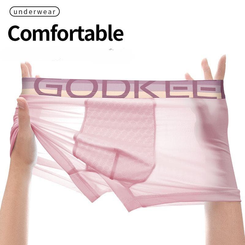 Ultra-thin Quick-drying Men's Underwear Teenagers Ice Silk Seamless Boxer Shorts Boys Sports Panties XL pink
