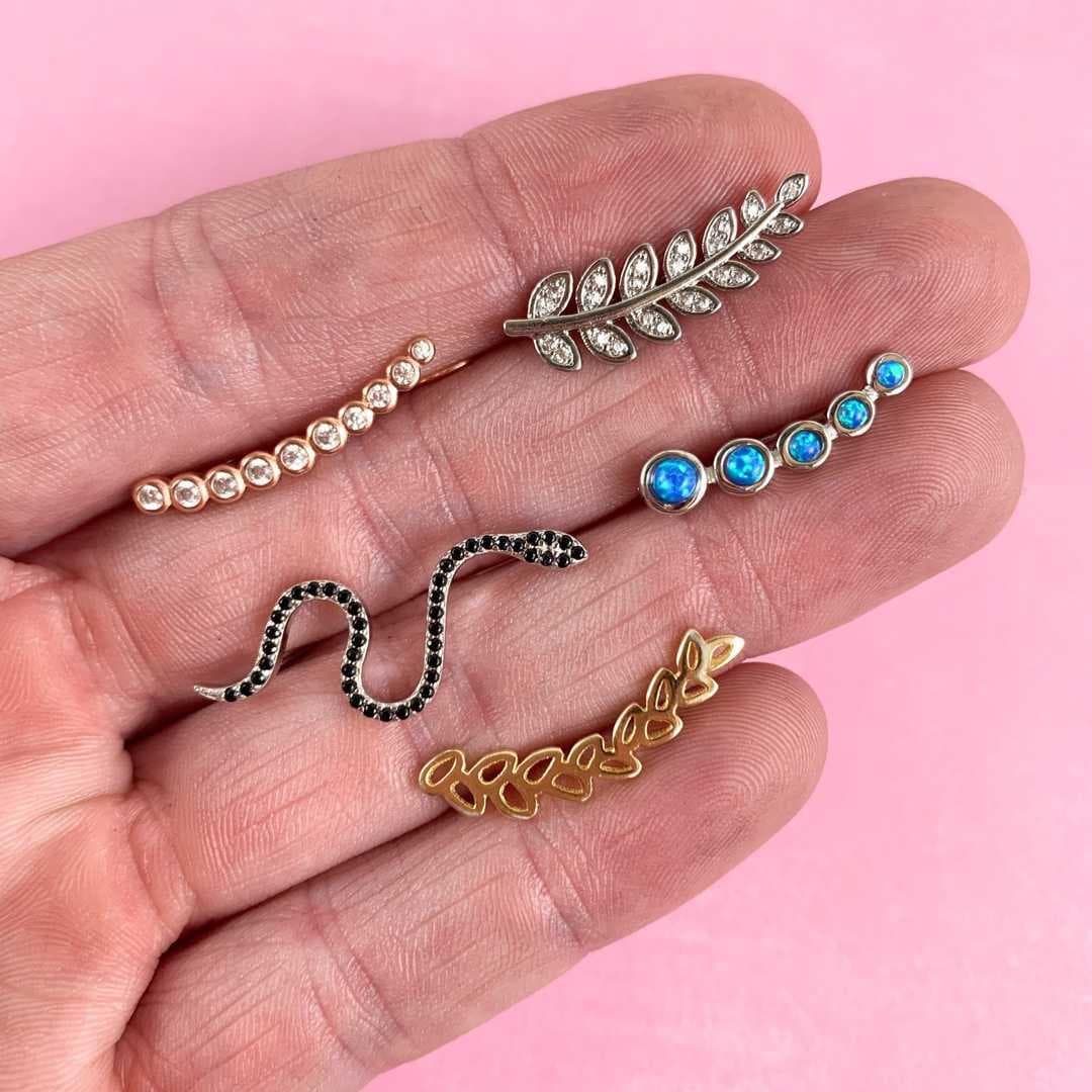 Exclusive For Bohemian Diamond-Encrusted Leaves, Small Black Snake Crescent Earrings, 5-Piece Set.