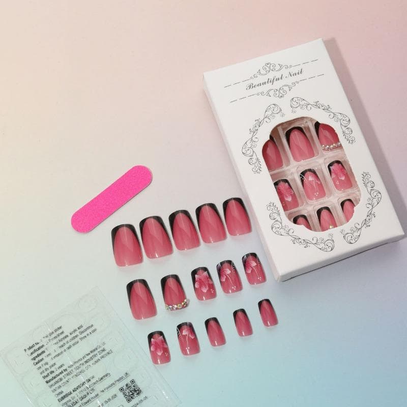 24Pcs/Set Short Square Press-On Nails Diy Rhinestone Decorated Fake Nails For Women, Nail Art Kit For Girls Party Nail Supplies