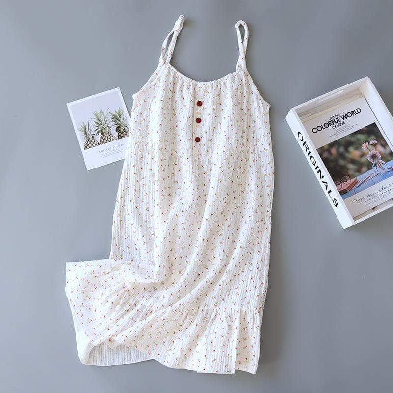 Women Crepe Nightgowns Summer Cotton Dresses Ladies Gauze Comfortable Nightdress Suspenders Sleepwear for Women Home Wear L beige