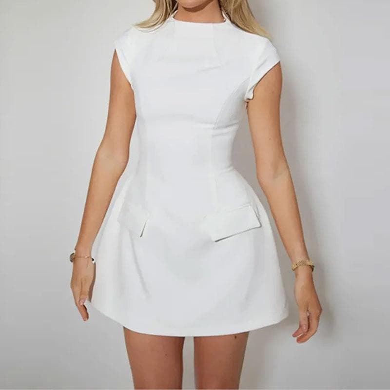 Spring New Women's Elegant High-waist Tight Dress Fashionable Round Neck Sleeveless Solid Color Dress 3XL white