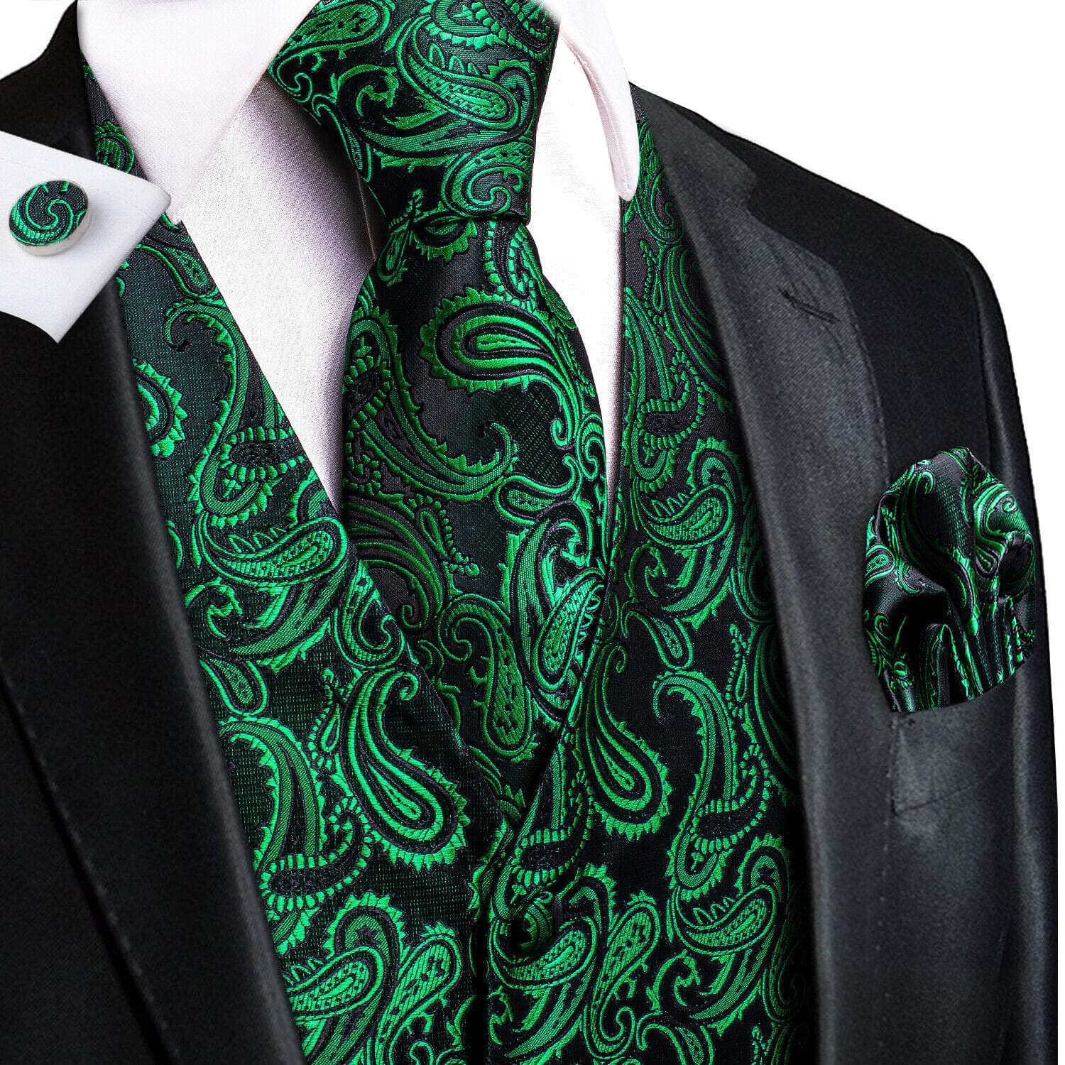 Hi-Tie Tuxedo waistcoat for Men Suit Vest Necktie Handkerchief Cufflinks Set for Wedding Business L