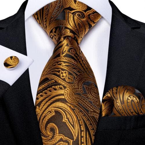 DiBanGu Mens Silk Necktie Set Striped Paisley Solid Tie Pocket Square Cufflinks N-7466