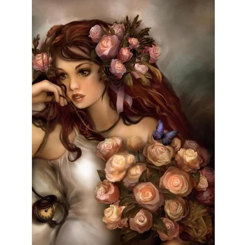5D Diamond Embroidery Crafts Painting Cross Stitch Beauty Girl Round Cube 20X30CM