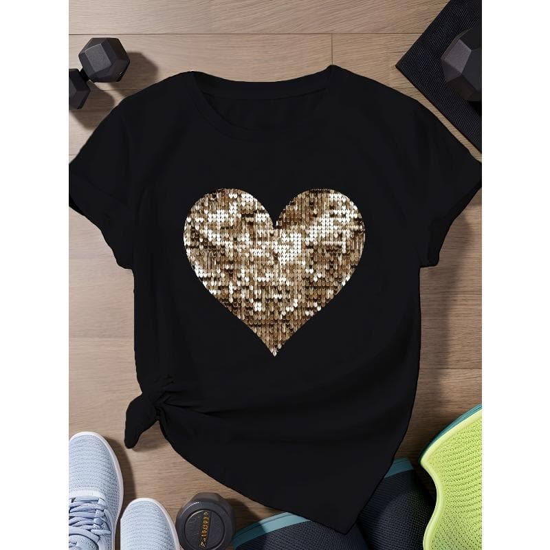 European Size Women'S Fashionable Pattern Printed T-shirt|Comfortable Short-Sleeved, Casual Style, Machine-Washable,Suitable for All Seasons,Crew Neck 4XL black