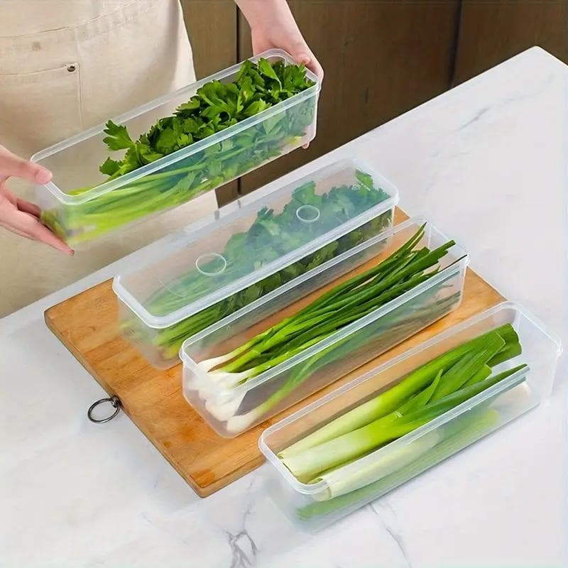 4-Pack Kitchen Long Rectangular Food Storage Containers, Plastic Reusable Refrigerator Organizer Boxes 4pcs