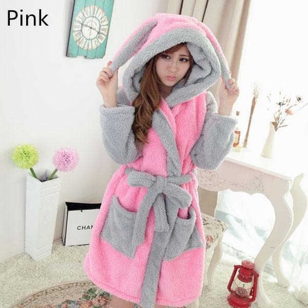 Bath Robe Hooded Robes Women Dressing Gown Warm Bathrobe Coral Ladies S pink