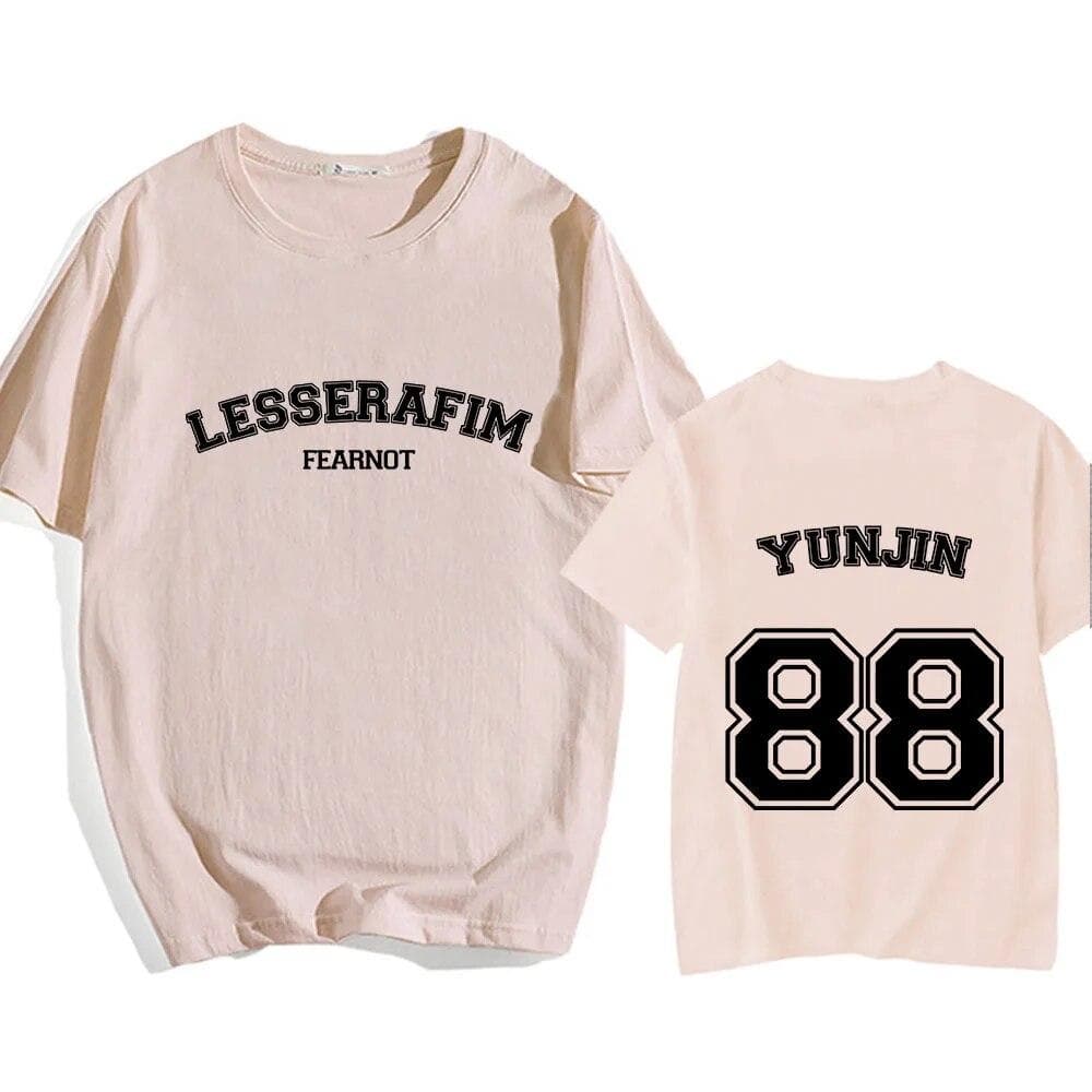 LE SSERAFIM YUNJIN 88 T-shirts for Unisex/Women Cotton Comfortable High Quality Tee-shirt Kpop Band Graphic Printing Tshirts Male L