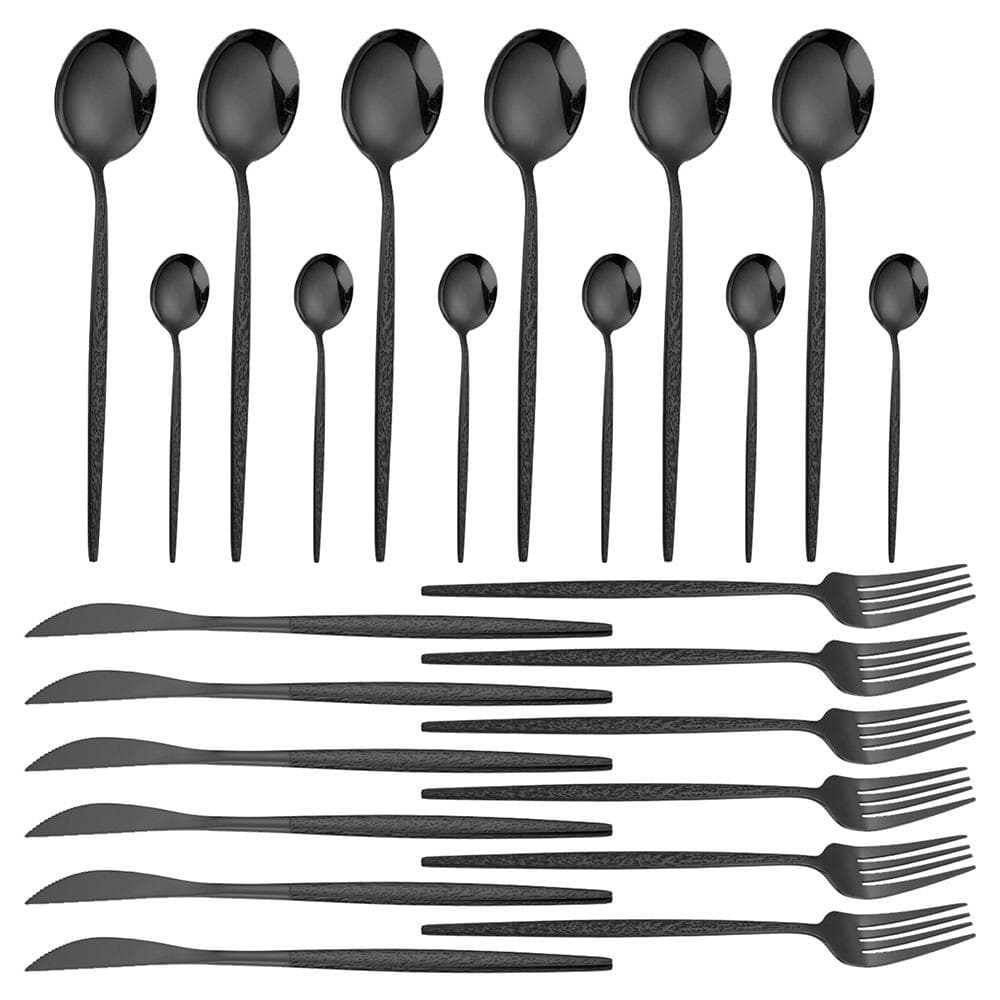 24 Pieces Silverware Set for 4 Stainless Steel Flatware Set Tableware Set Include Forks Knives 24pcs set black
