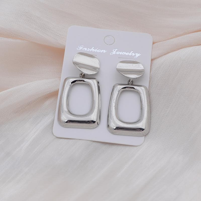Simple Statement Square Drop Earrings for Female Gold Silver Fashionable Silver Needle Geometric Earrings Women Popular Ornaments silver