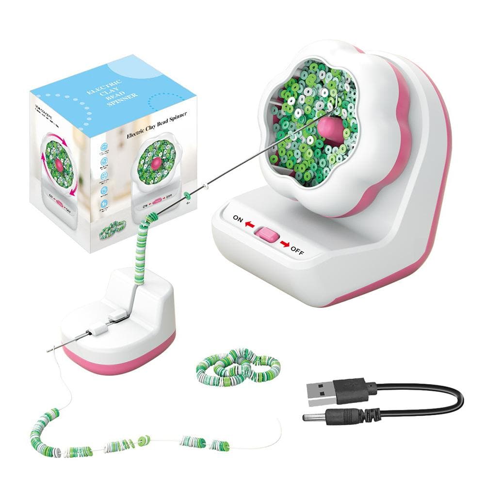 Electric Bead Spinner for Bracelets Making - Automatic Clay Bead Spinner Kit for Jewelry Making pink/white