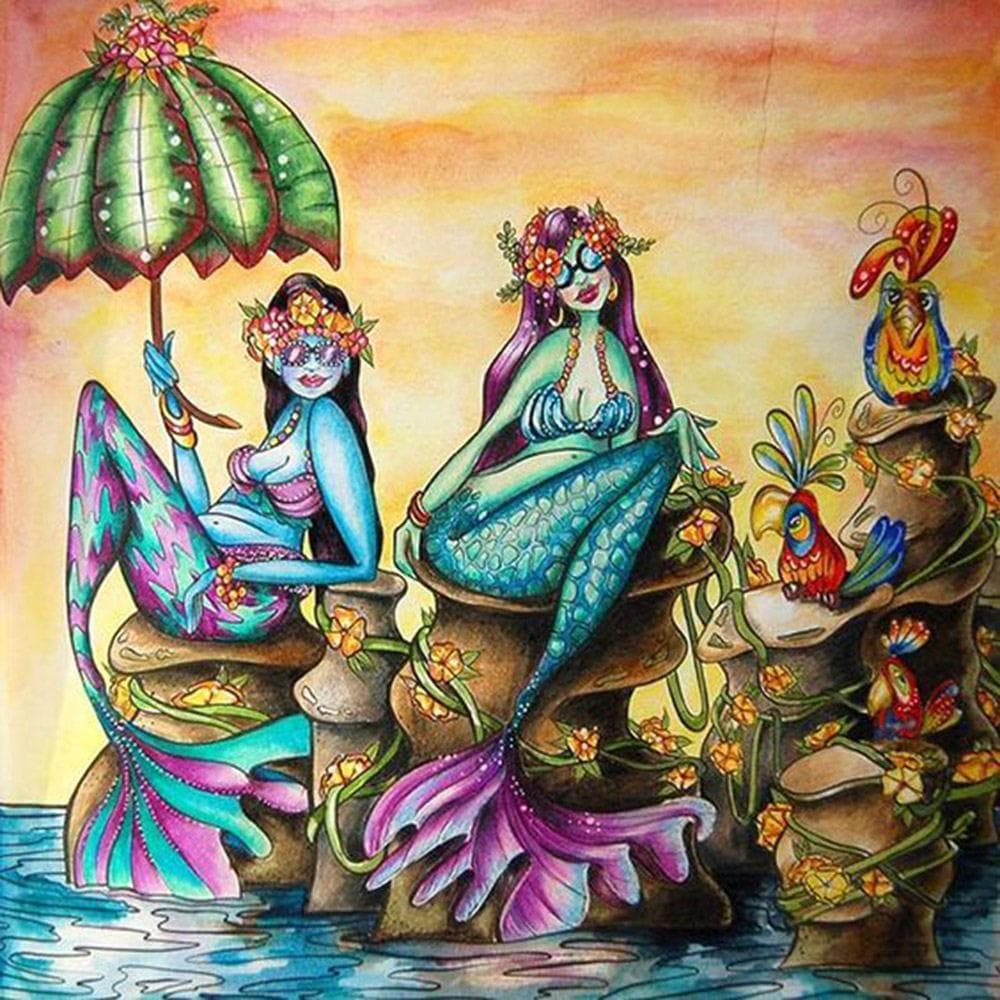 5D Diy Diamond Art Painting Fishlady Full Drill Round Diamond Embroidery 30x30CM