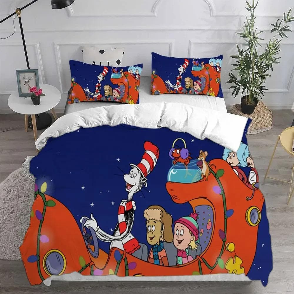 The Cat in the Hat Bedding Sets Comforter Quilt Bed Cover Duvet Cover Pillow Case Sets Kids Adult Size Home Textiles AU King 240x210cm