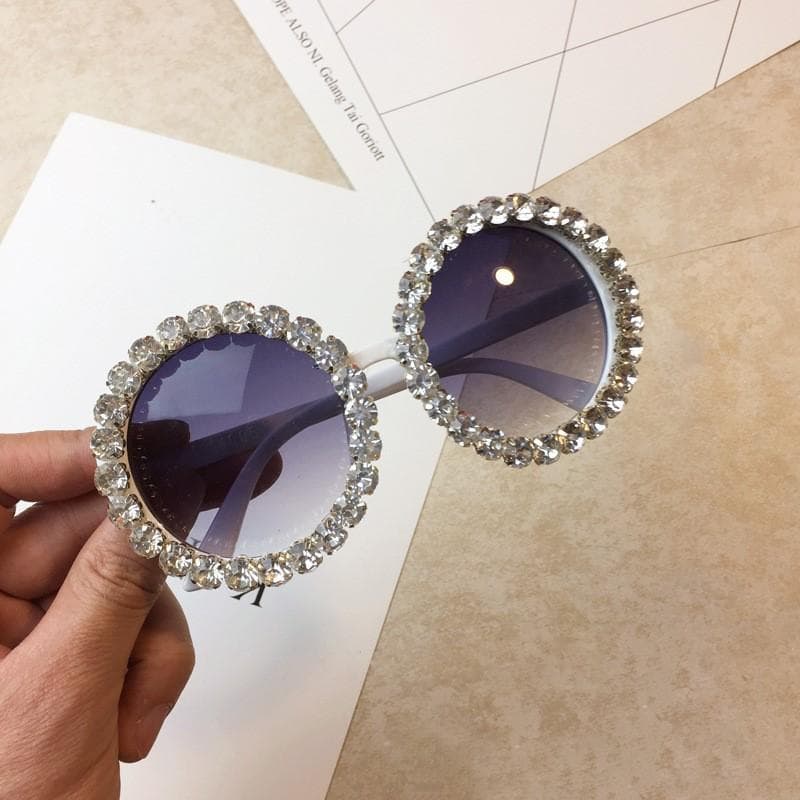 Diamond Crystal Round Sunglasses Women Luxury Designer Big Frames Vintage UV400 Eyewear With pouch and cloth