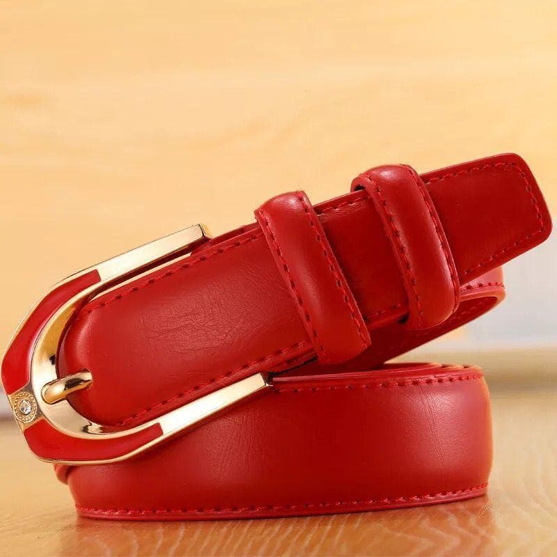 Ladies Leather Pin Buckle Belt Fashion Ladies 3.0 Fine Pants Belt Candy Color 115cm red