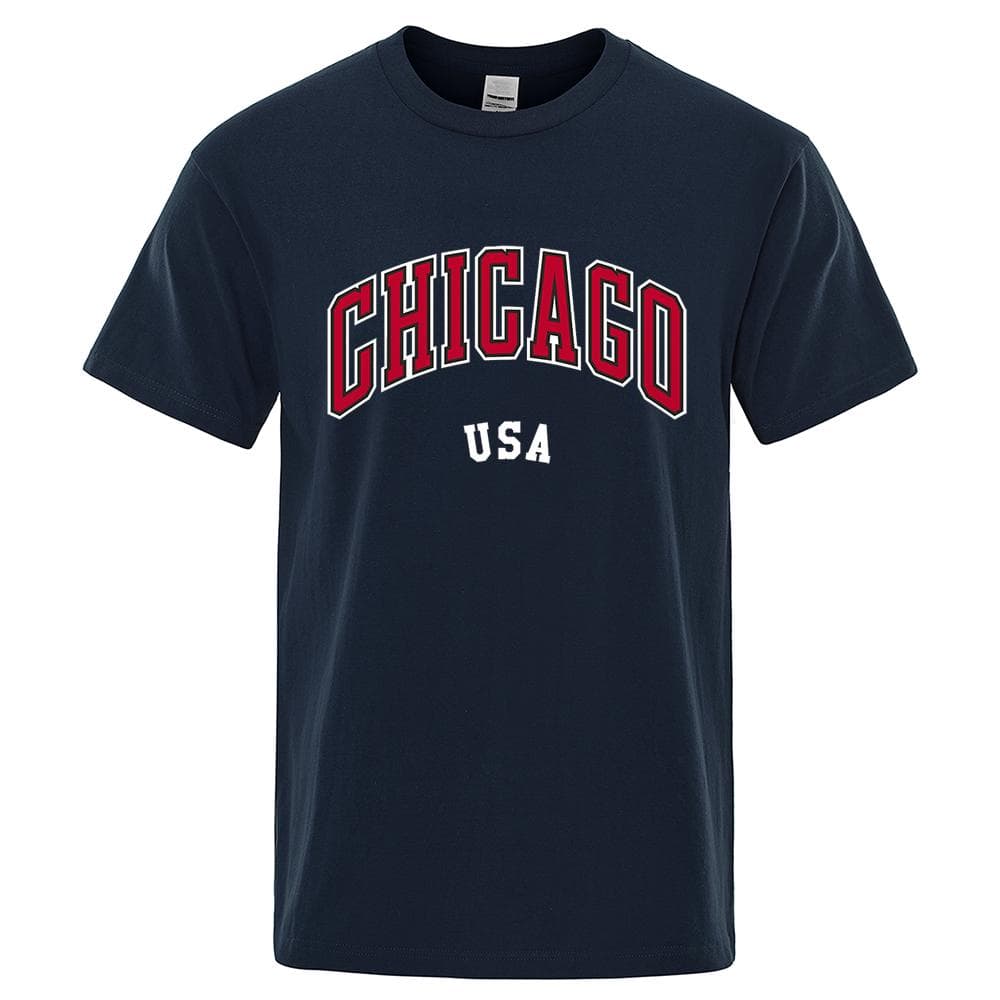 Chicago Usa City Street Letter Printing T Shirts Unisex Women Cotton Shirt Loose Breathable T Shirts Fashion O-Neck Oversized Tops 3XL