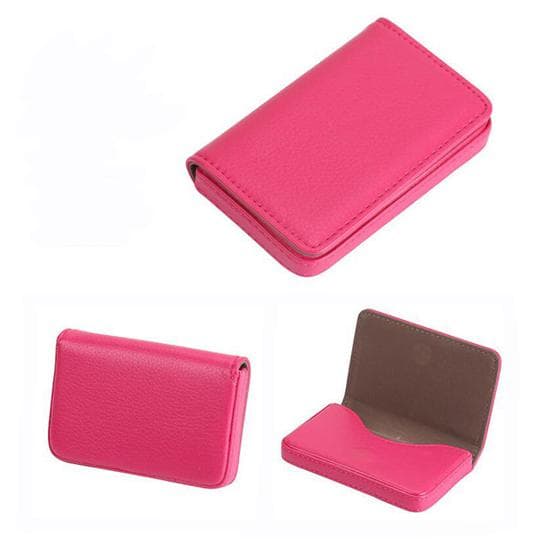Business Card Holder Pu Leather Card Bag High-End Magnetic Button Design High Quality None rose red